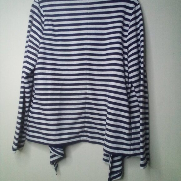 Lands' End Open Cardigan Women M 10-12 Long Sleeve Stripe Blue White - Picture 11 of 15